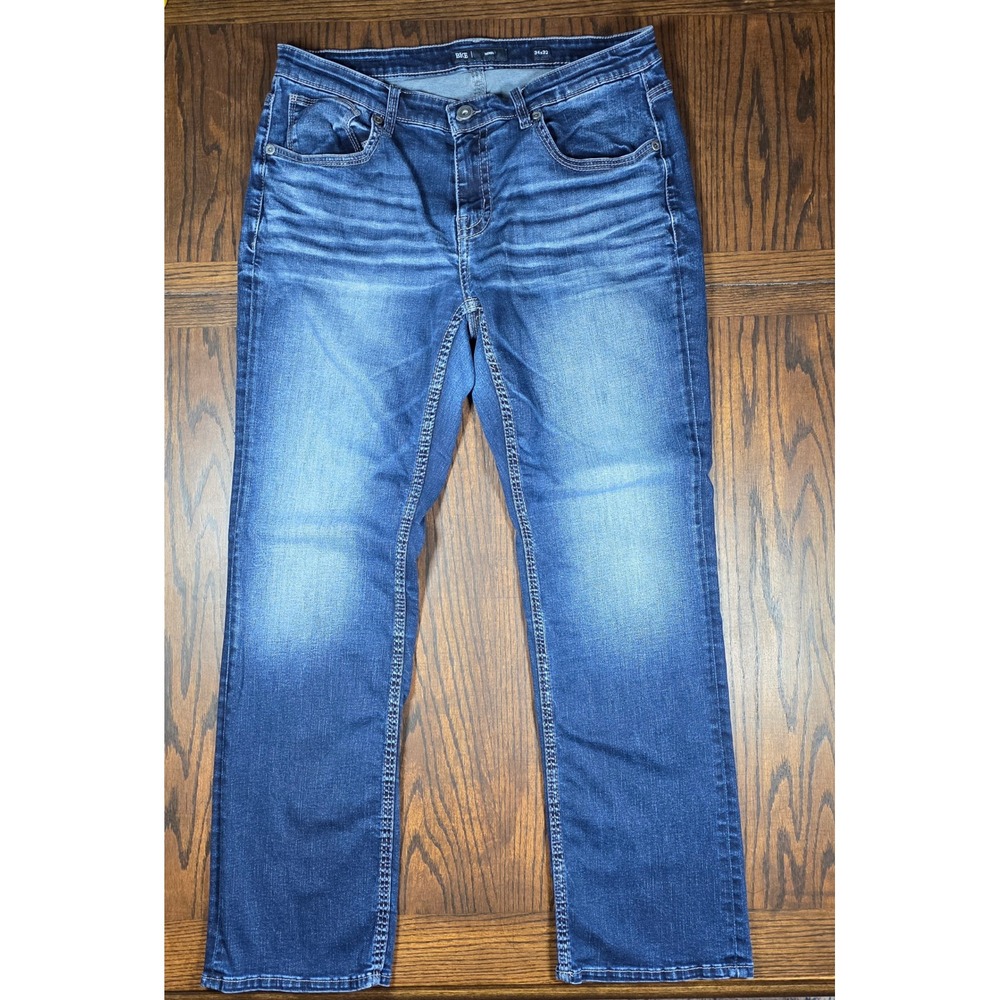 BKE Deren Mens Straight Leg Jeans 34x32 Medium Wash Distressed Blue Denim
